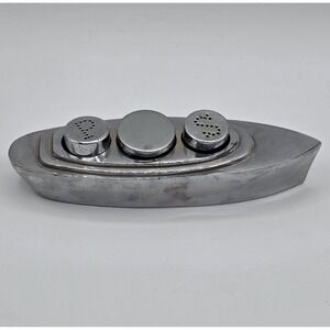 CHROME ART DECO OCEAN LINER SALT & PEPPER CRUET SET VINTAGE 1930-50's